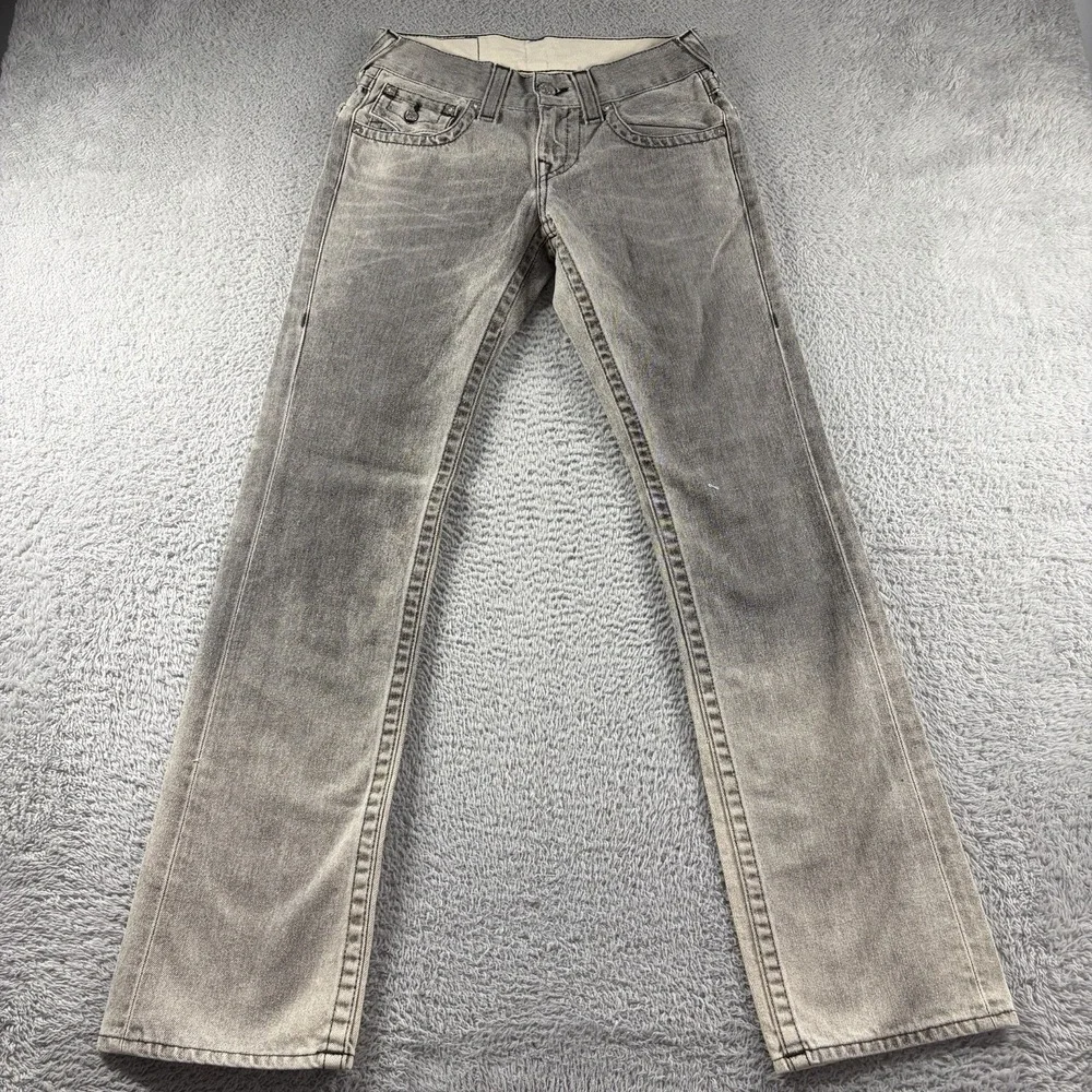 True Religion Handpicked Straight Jeans Mens 28 Gray Acid Wash Back Flap Ombre